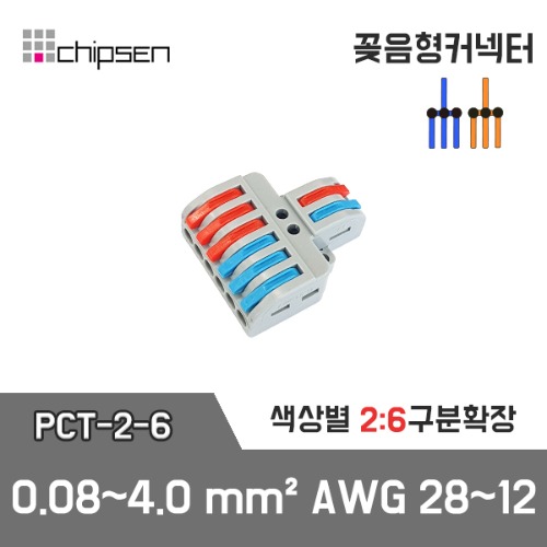 꽂음형 전선연결 커넥터 PCT-2-6 / 레버 색상별로 구분확장 1:3연결 / 0.08~4.0mm² / AWG 28~12